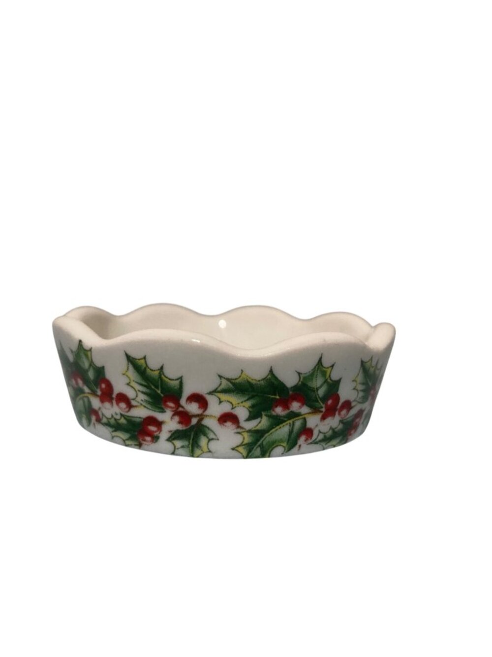 Small Vintage Holly And Berries Porcelain Candle Holder Made In West Germany